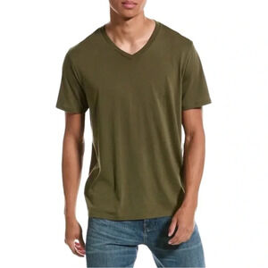VINCE Men’s V-Neck Tee Linen Blend Olive Green Size XXL